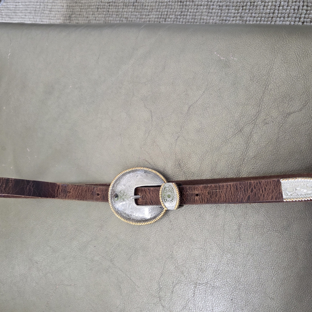Brown Leather Belt with Silver Buckle
